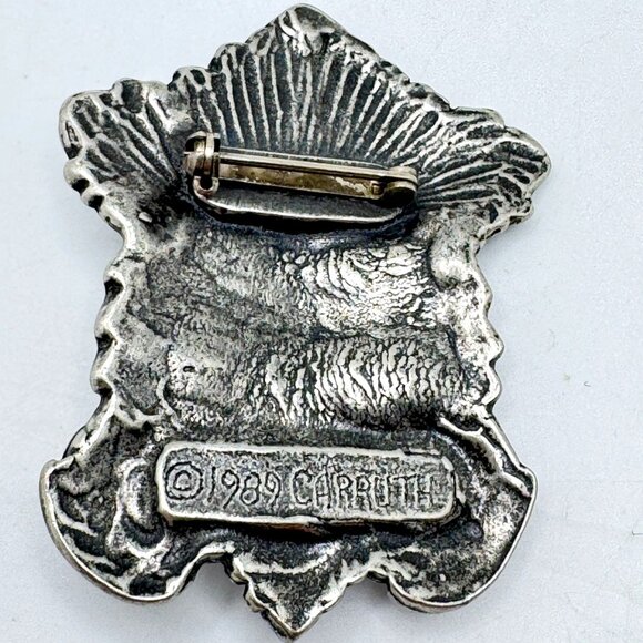 Vintage 1989 Carruth Pewter Smiling Green Man Brooch Pin Nature Garden Design - Picture 6 of 6